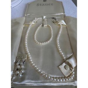 Women's Stauer Pearl Necklace, Bracelet & Earring Set - White 925 silver NWOT